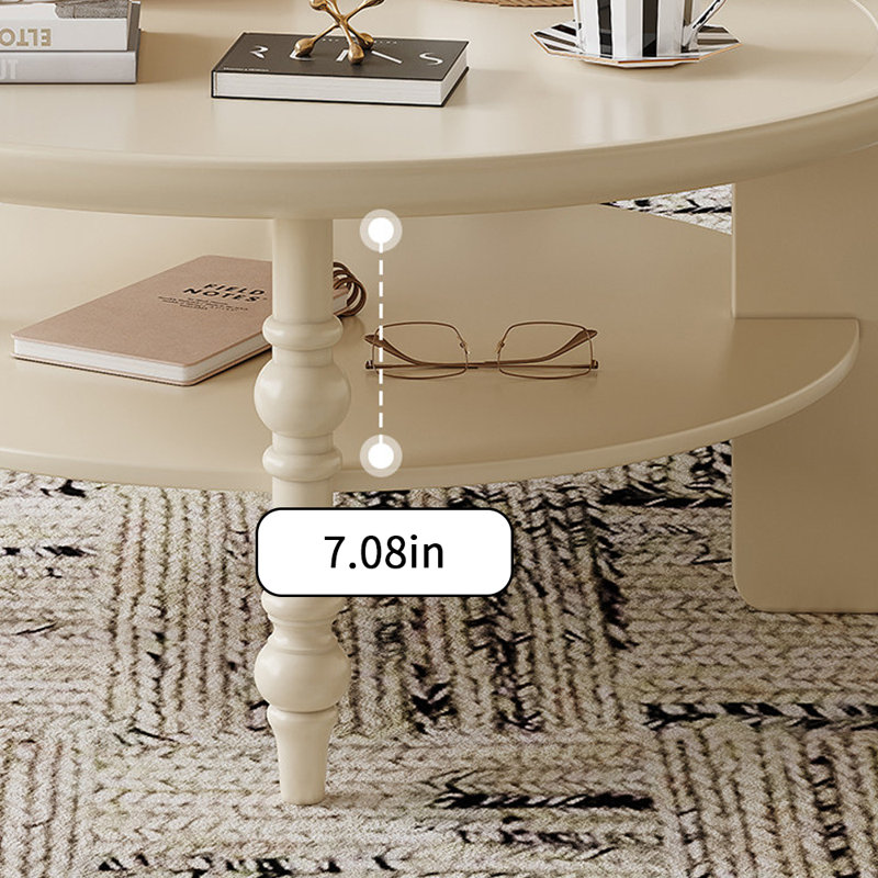 Creamy Style Cherry Wood Double-tier Coffee Table, 17.32" H x 31.49" L x 31.49" W