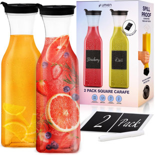 Umien 50 Oz Water Carafe with Flip Top Lid set of 2 | BPA Free Clear Plastic Carafe Pitcher (Set of 2)