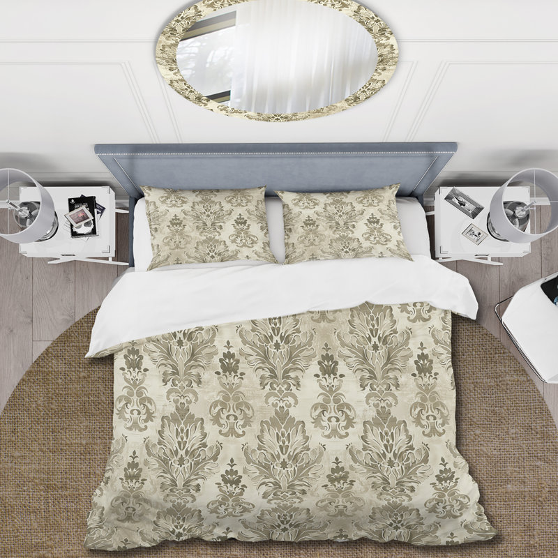 Ensemble de housse de couette Beige Country Floral Chic, Housse de couette pour grand lit + 2 taies décora