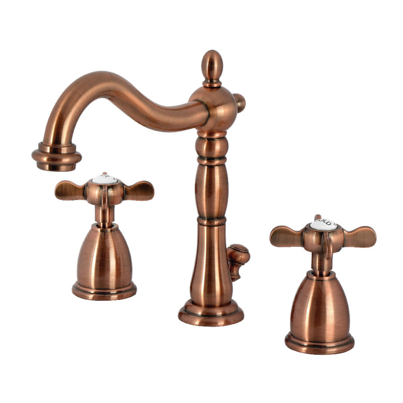 Kingston Brass Essex Two-Handle 3-Hole Deck Mount Widespread Bathroom Faucet with Pop-Up Drain, Antique Copper