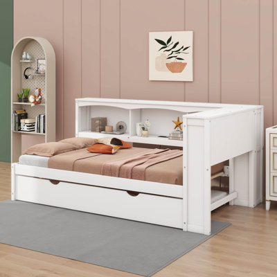 Lit de jour simple avec armoires de rangement gigogne et ports USB