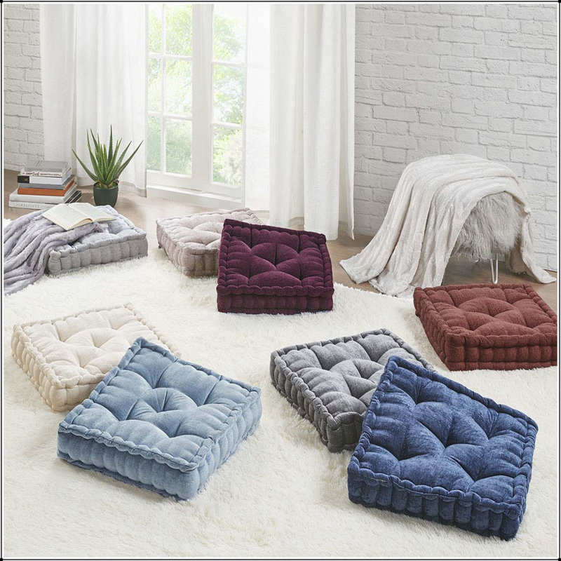 Coussin de sol carré en poly chenille, Gris anthracite