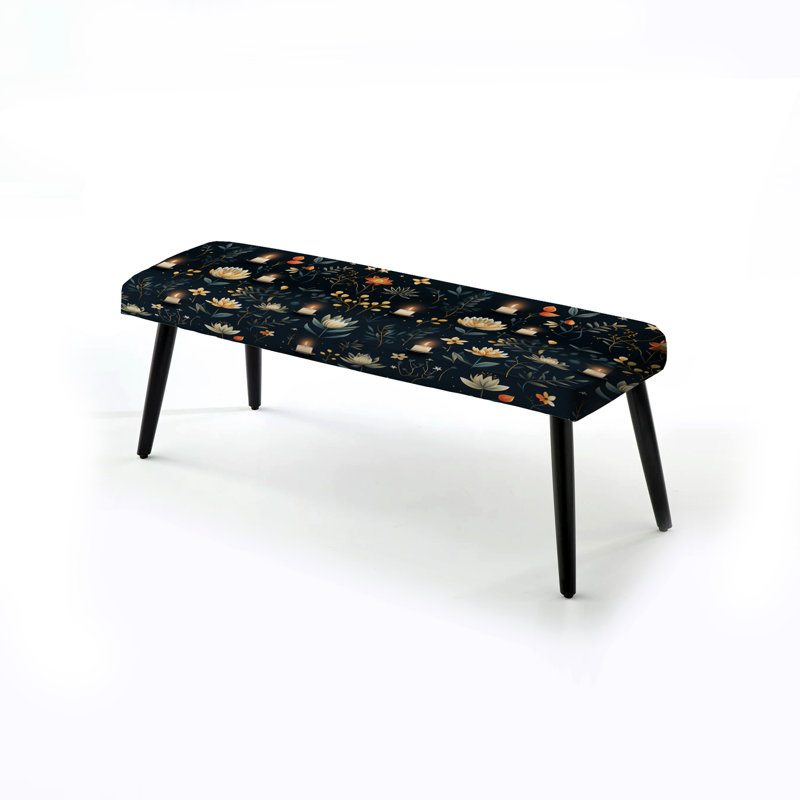 Essence Of Zen Candles - Floral Upholstered Black Bench