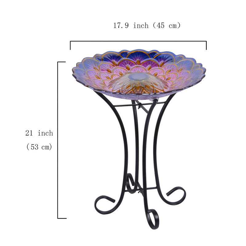  Solar Floral Glass Bird Bath with Stand