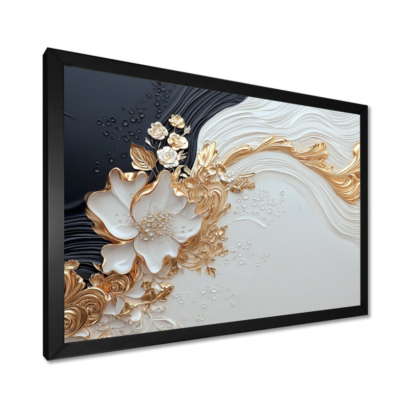 «Abstract Flower Whispering Winds II», reproduction d'art floral abstrait, H 12 po x l 20 po, Noir