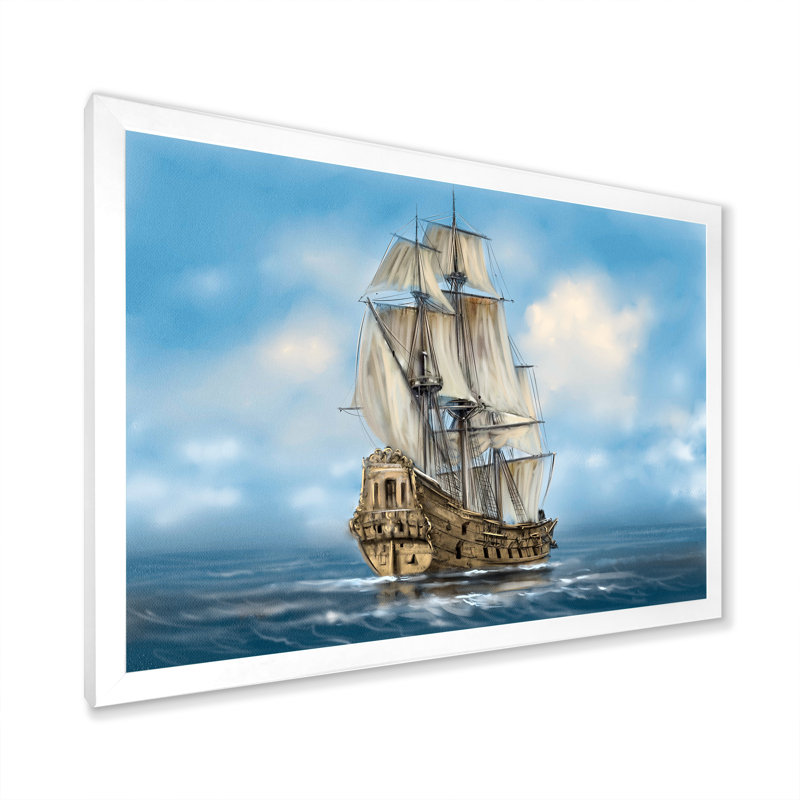 «Old Naval Ship Ii», reproduction d'art sur toile nautique et côtière, H 8 po x l 12 po x P 1 po, Cadre photo blanc