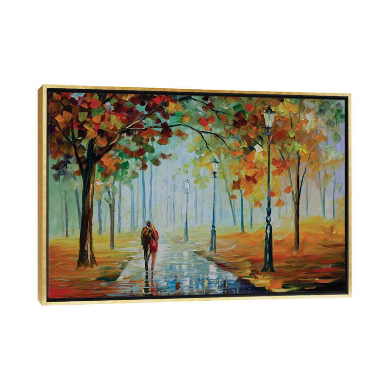 «Fall Love», reproduction d'art sur toile encadrée, H 18 po x l 26 po, Impression encadrée flottante sans passe-partout, Doré