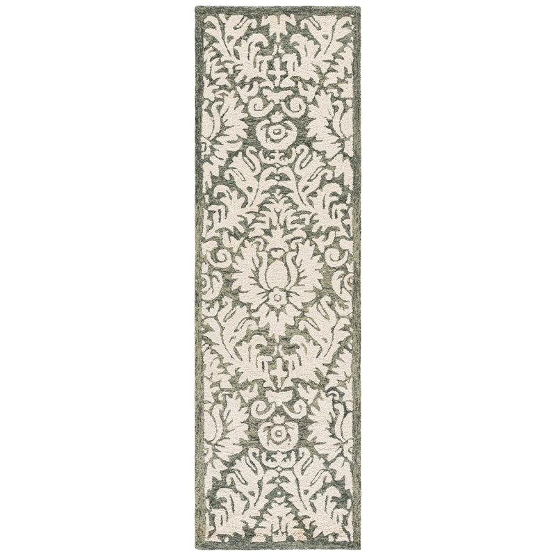 Blossom Hand Tufted Wool; Cotton Damask; Floral Indoor Rug, 2'-3" x 8'-0" Runner