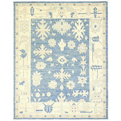Tapis bleu en laine rectangulaire unique 9 pi 5 po x 11 pi 10 po Oushak Rugs