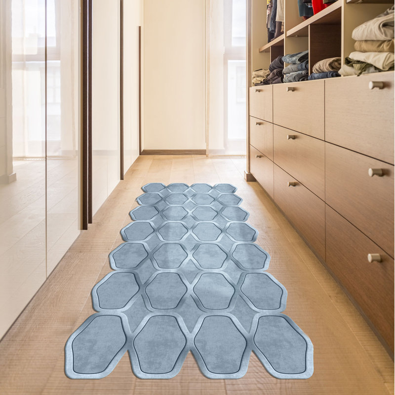 Tapis bleu uni en polyester tissé à la machine Novelty Austchi, Nouveauté 2 pi 7 po x 6 pi 7 po