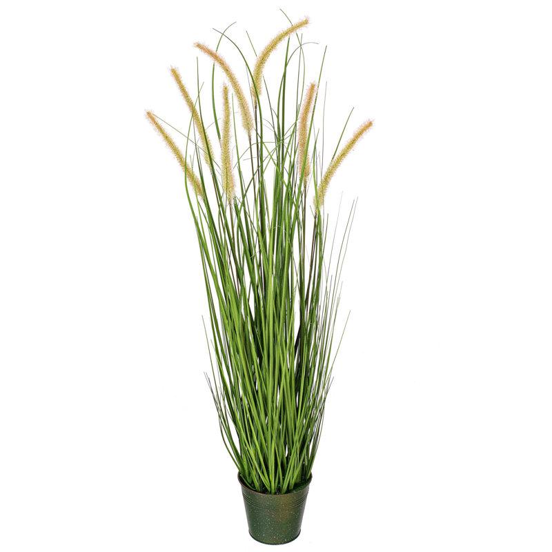 Artificial Potted Green Grass and Cattails, 36" H x 25" W x 25" D
