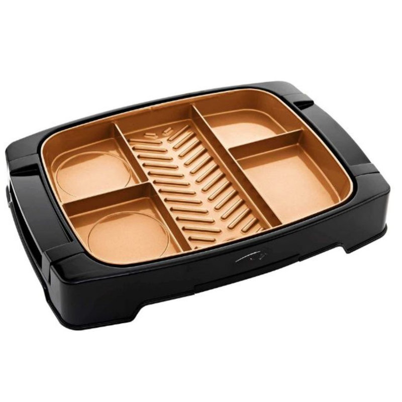 Brentwood 5-section Electric Indoor Grill With Non-stick Copper Surface, 1500w Multi-portion Meal Maker, Adjustable Thermostat & Drip Tray
