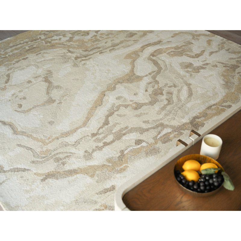 Cortero Hand Tufted Wool Abstract Area Rug, Rectangle 8' x 10', Gold/Ivory