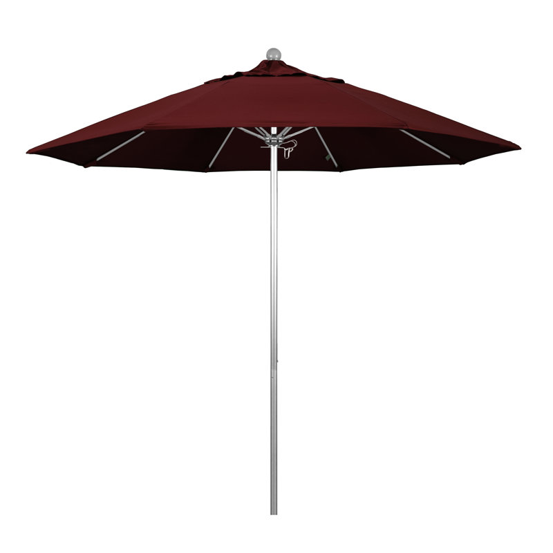 Parasol de marché 9 pi Hibo, Argent anodisé, Bourgogne performance toile