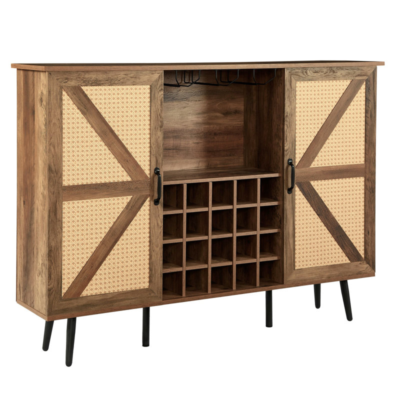 Oak Wine Cabinet With Extra Large Interior Space And Glass Holder 3d Printed Look Adjustable Rack