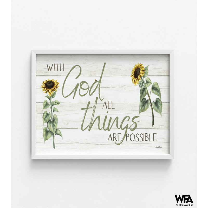«With God All Things Are possible» par Susie Boyer, décor de tournesol rustique, reproduction d'affiche de tournesol jaune, grand-mère