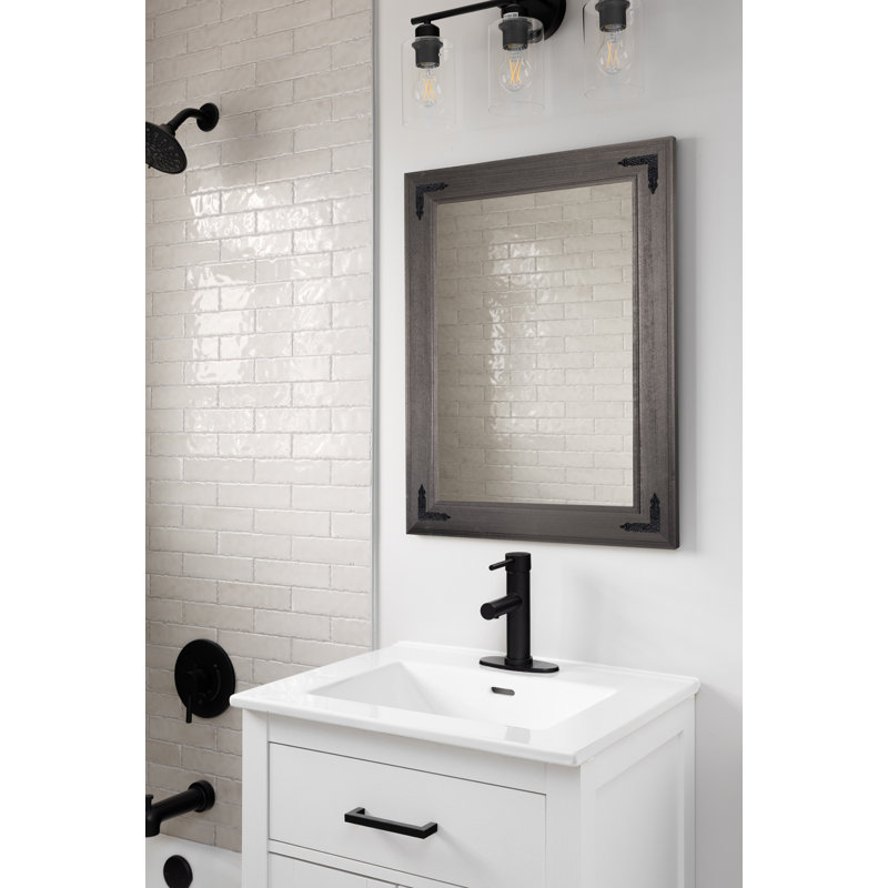 Rayne Heritage Hardwood Poplar Mirror With Decorative Corner Brackets, 28 x 33, Carbon Gray
