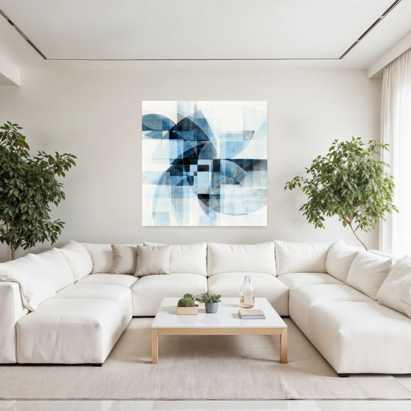 Art mural abstrait contemporain Echo In Blue II, H 48 po x l 48 po