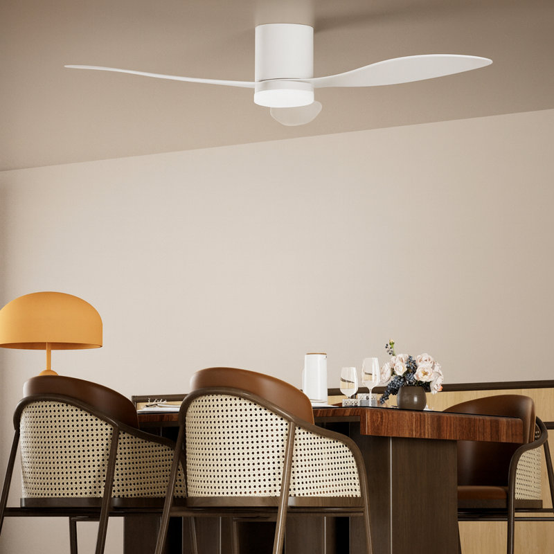 52” 3 - Blade Dimmable Ceiling Fan With LED Lights And Remote Control, White, White