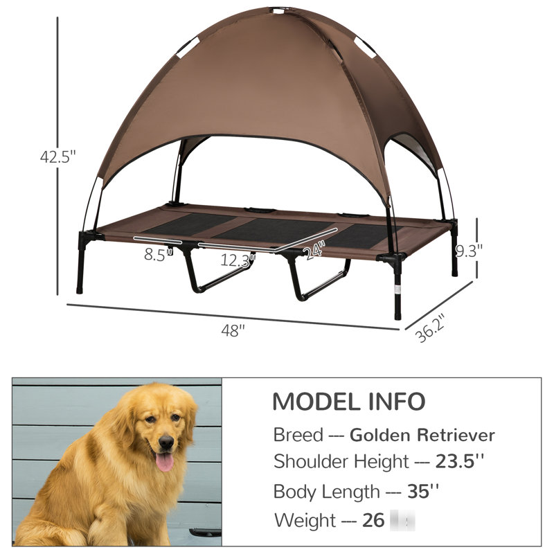 Lit de camp surélevé de 48 pouces avec auvent pour activités de plein air - Lit de chien, tissu protégé, respirant, portable, taille de protection pour chiens XXL