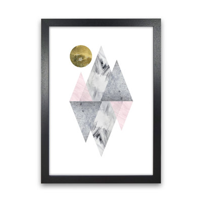 Luna Pink And Grey Diamonds With Gold Moon by Pixy Paper - Print