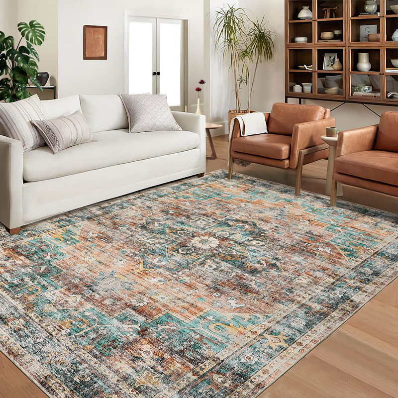 Tapis oriental en polyester bleu / brun Otani, Rectangle 8 pi x 10 pi
