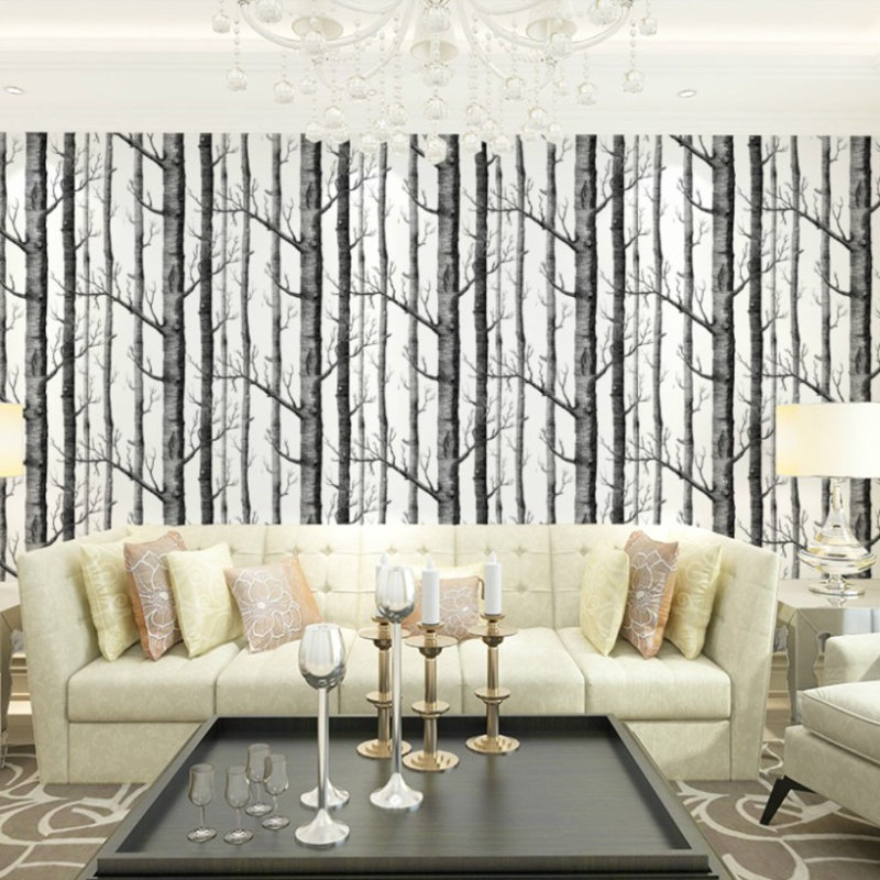 Removable Fabric Birch Tree Wallpaper Roll