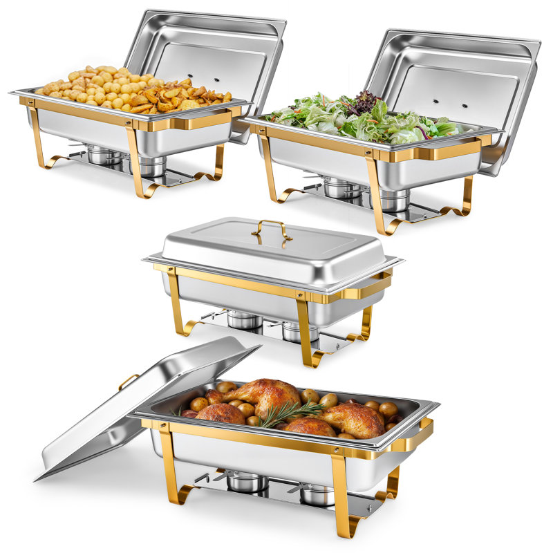 Ensemble de 4 plats à frire en acier inoxydable de 9 pte avec casseroles pleine grandeur et cadres pliables