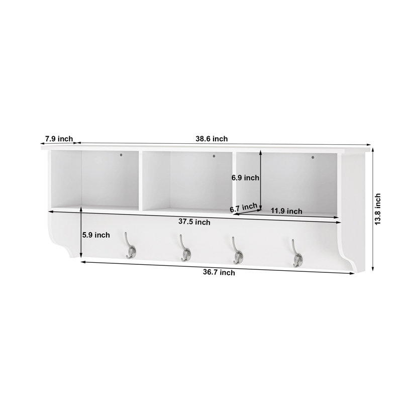 Accent Shelf with Hooks, Wall Mounted Coat with Hooks