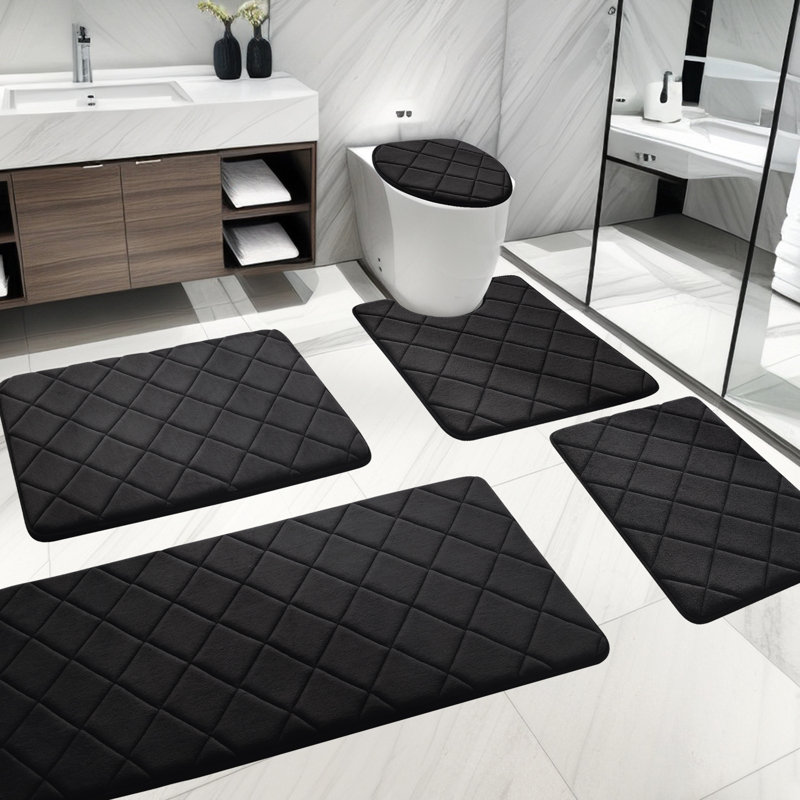 Tapis pour salle de bain avec mousse à mémoire de forme antidérapante (ensemble de 5), Noir