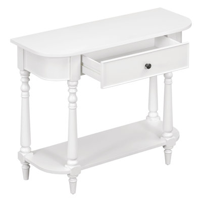 Narrow Console Table with Curved Corner, Retro Entryway Table with Top Drawer and Open Shelf, Sofa Table Console Tables for Entryway, Hallway and Livi