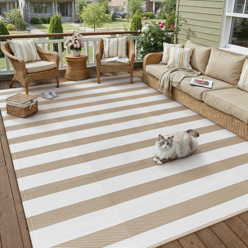 Ellie Waterproof Striped Plastic Outdoor Rug with Reversible, Rectangle 6' x 9'