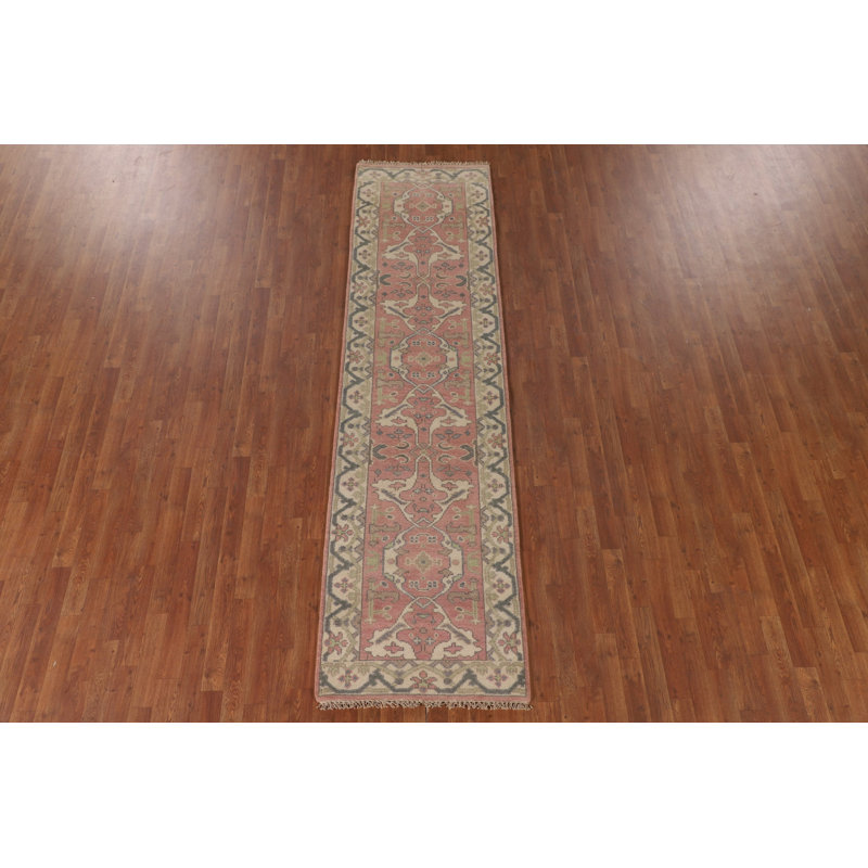 Tapis de couloir oriental rose clair Oushak 3 x 10