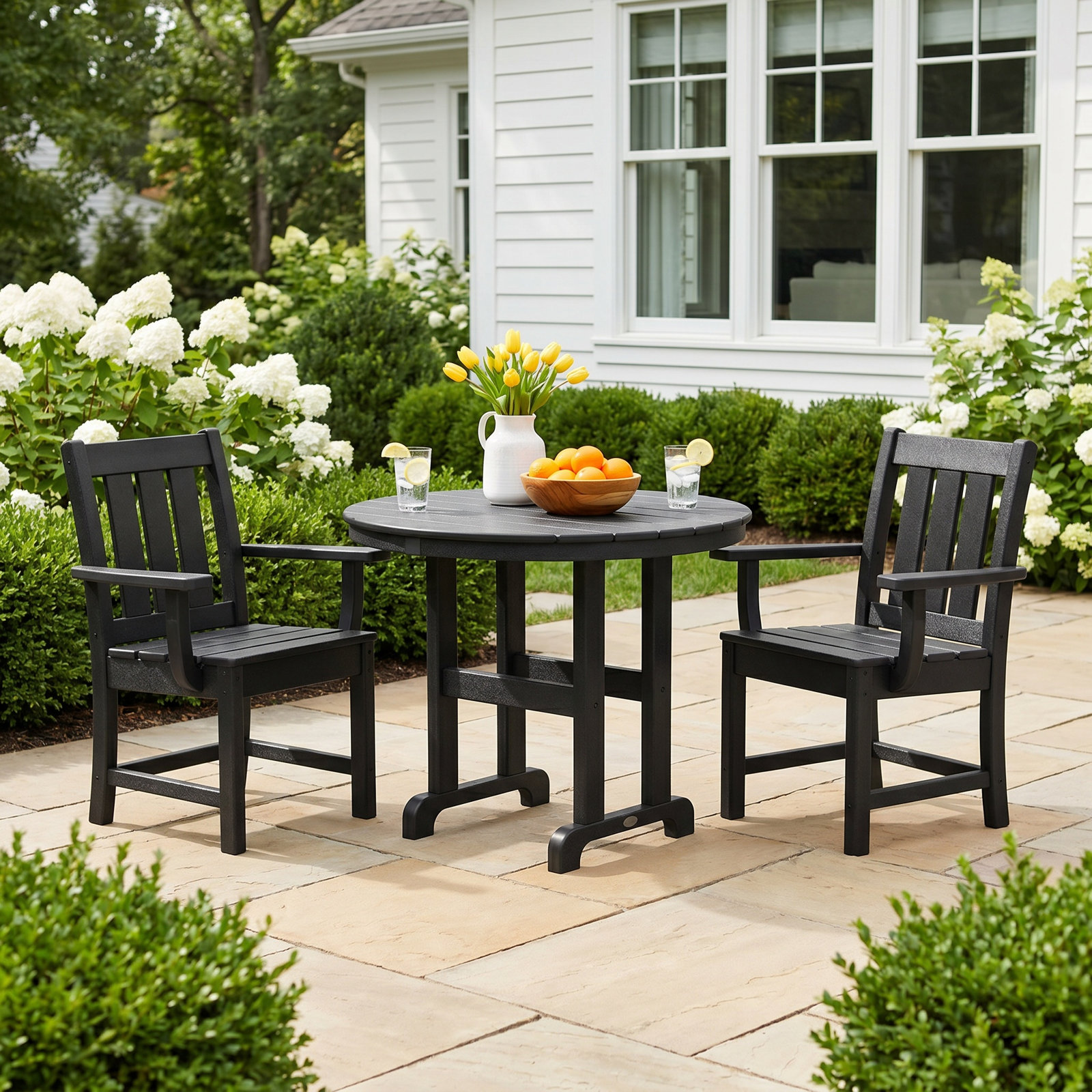 POLYWOOD® Oxford 35" Patio Dining Set, Black