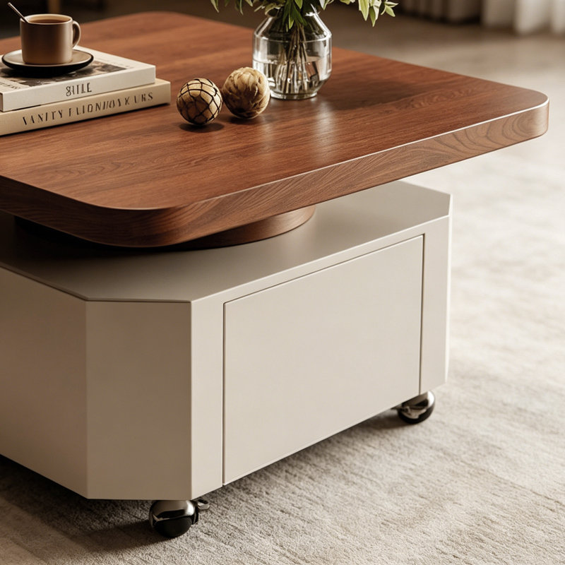 Petite table basse mobile avec roulettes, Nut-Brown Top/White Base