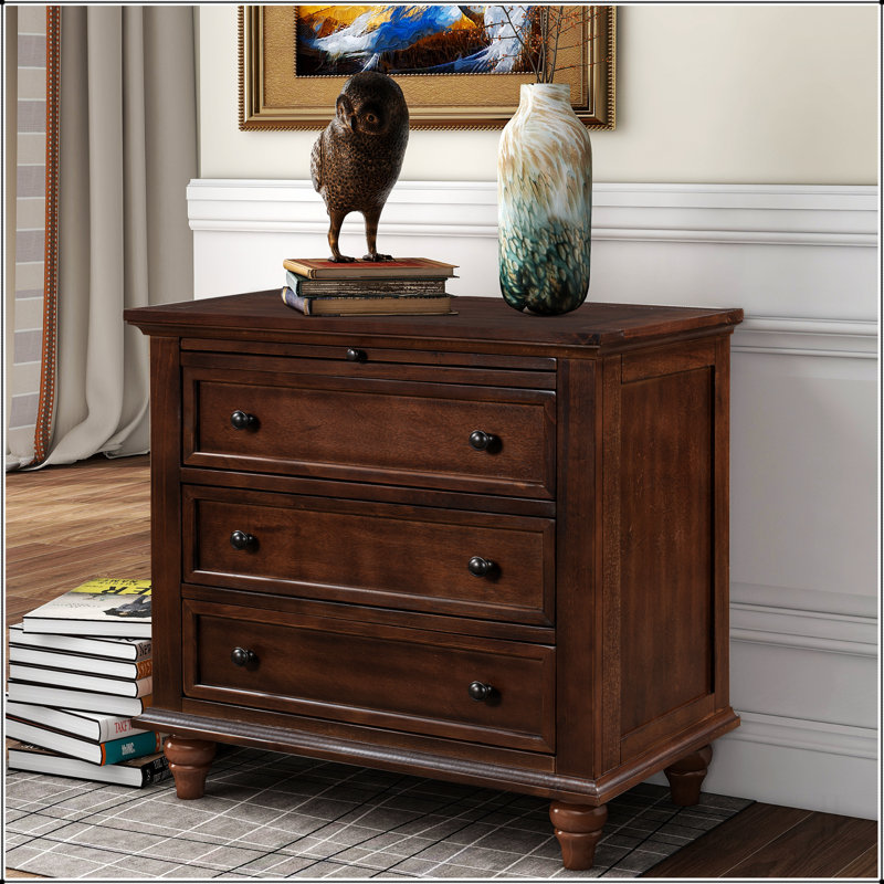 3-Drawer Storage Wood Cabinet, End Table with Pull out Tray