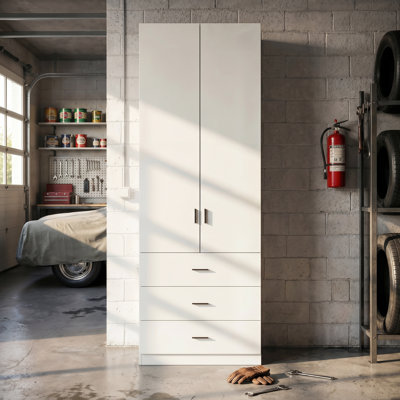 Grande armoire de rangement blanche avec tiroirs et tablettes réglables - Organisateur de garage et de maison polyvalent