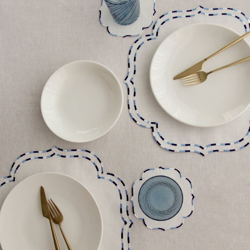 Chartian Cotton Embroidered Round, Blue