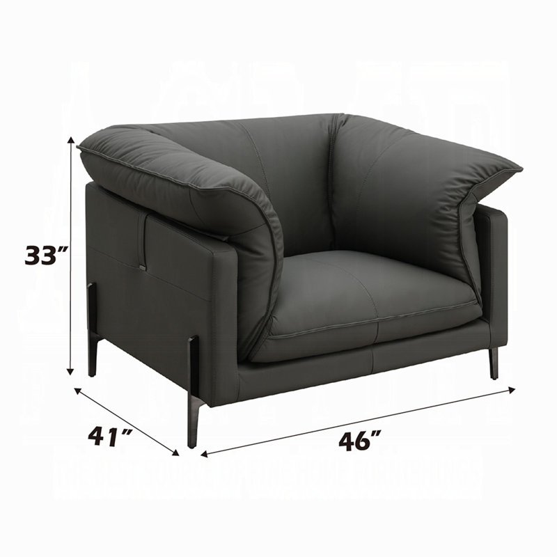 Semi Sofa Chair, Box Edge Design, Black Top Grain Leather, 69 Inch