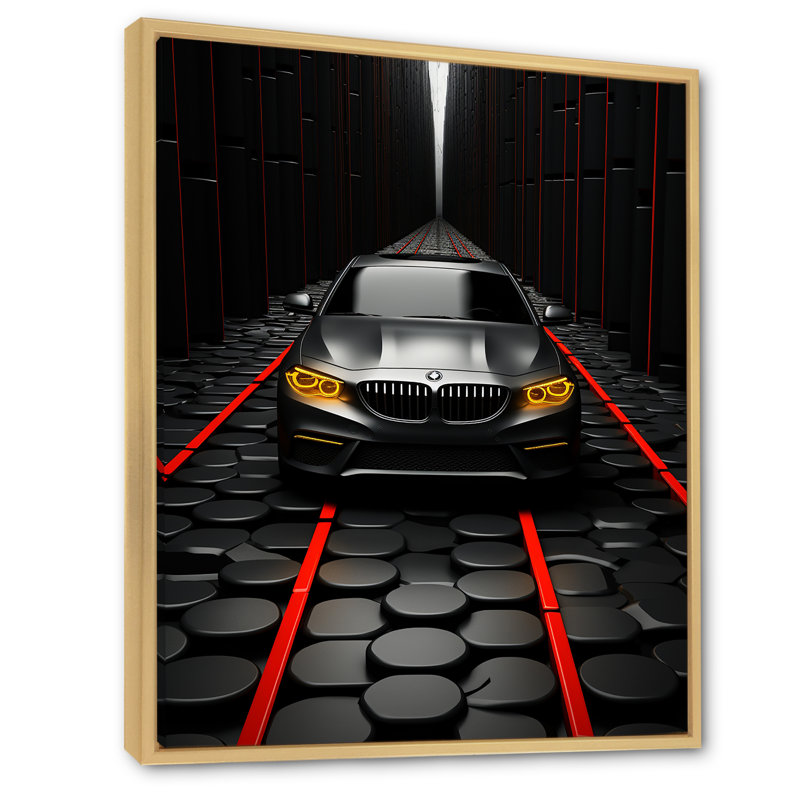 Voiture noire, fond abstrait - art mural, salon, H 32 po x l 16 po x P 1 po, Cadre naturel flottant