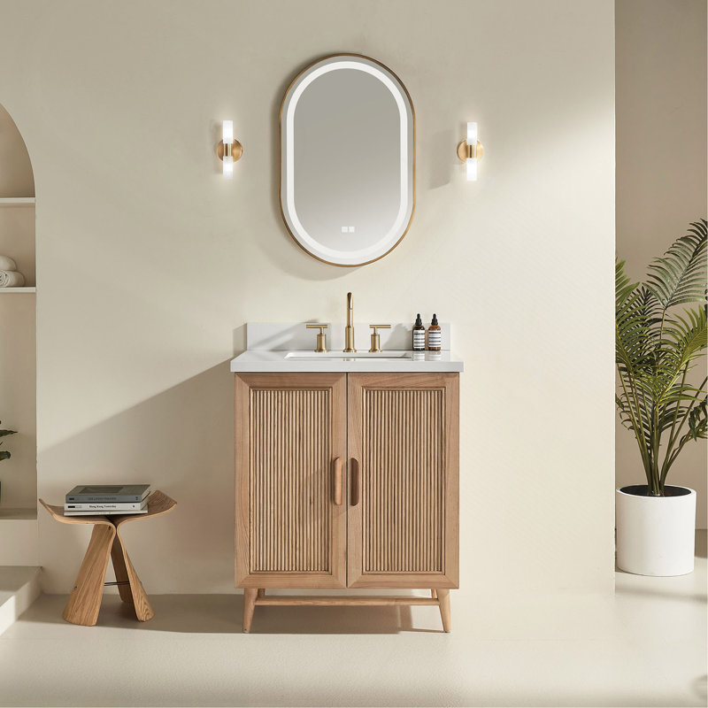 Meuble-lavabo de salle de bain autoportant 30 po entièrement assemblé en bois massif avec plateau blanc d'ingénierie entièrement assemblé
