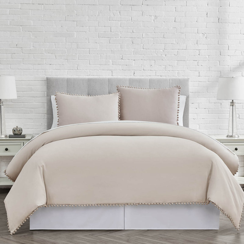 Pom Pom Oversized Microfiber Duvet Cover Set by Southshore Fine Linens, Twin/Twin XL Duvet Cover + 1 Queen Sham, Bone