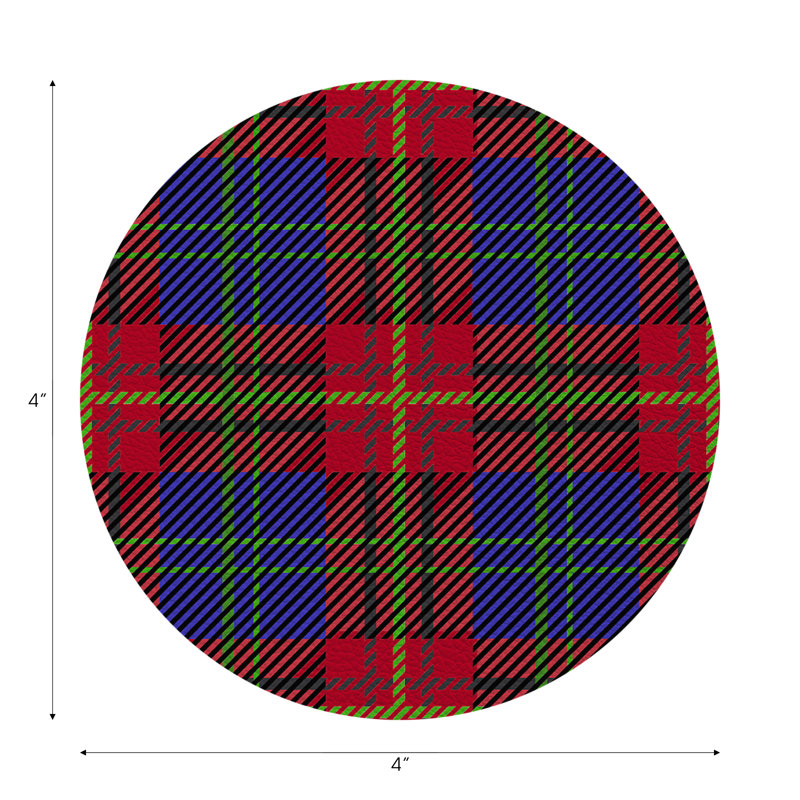 Tartan Blue Vegan Leather Round Coasters, Blue