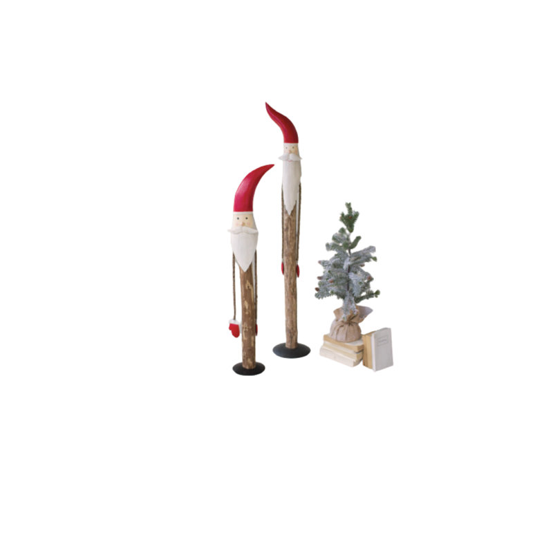 Wood And Painted Metal Santas, Set Of Two