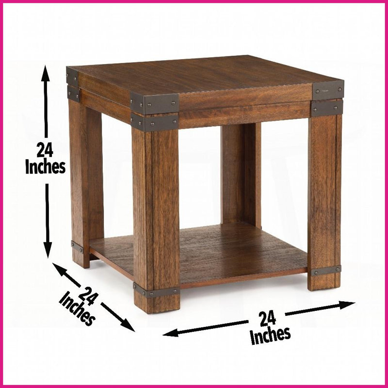 Table basse industrielle à plateau relevable en bois franc et amp; Placages de manguier - fini cerisier moyen, tablette inférieure peu encombrante