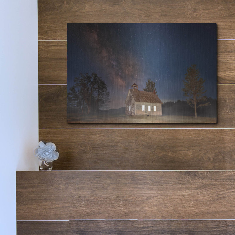 «Schoolhouse Under The Stars» par Rick Berk, art mural en métal, H 12 po x l 16 po