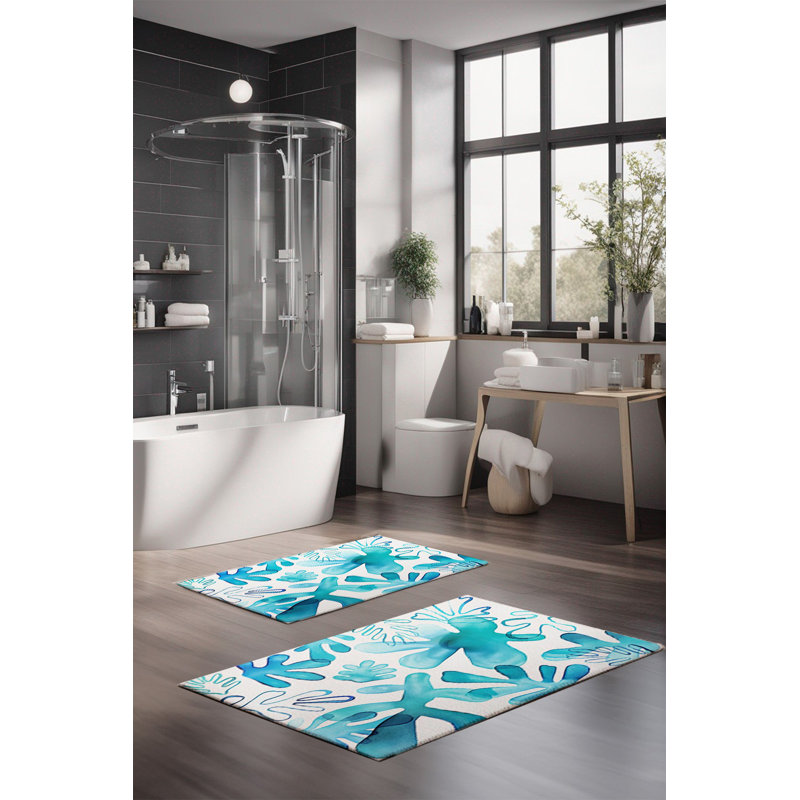 Eakly Luxury Bathmat Set (2 Pieces), 100% Polyester, 16.0 x 23.6 inches & 23.6 x 39.4 inches | Non-Slip Antibacterial Design, 0.3 in Pile Height | Machine Washable, Durable & Easy to Clean | Ideal for Bathroom Décor