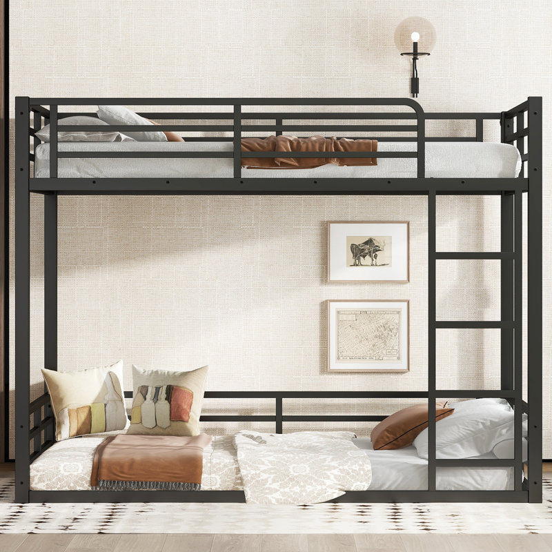 Heavy-Duty Metal Bunk Bed Frame with Noise-Reducing Design for Kids, Teens & Adults, Black, Twin XL Over Twin XL
