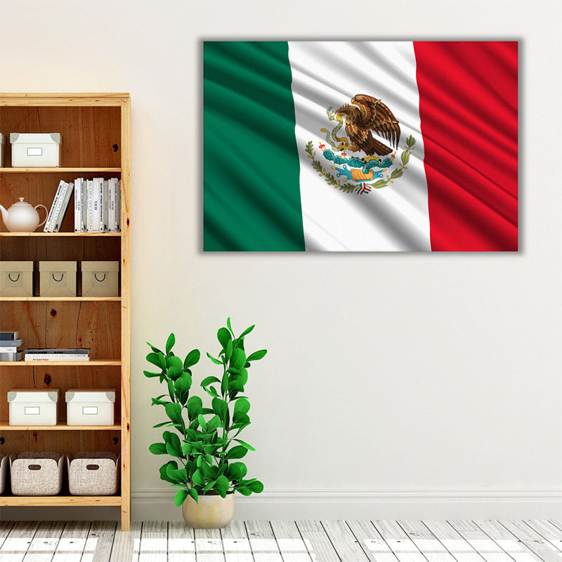Drapeau du Mexique flottant - reproduction d'art sur toile, H 20 po x l 30 po