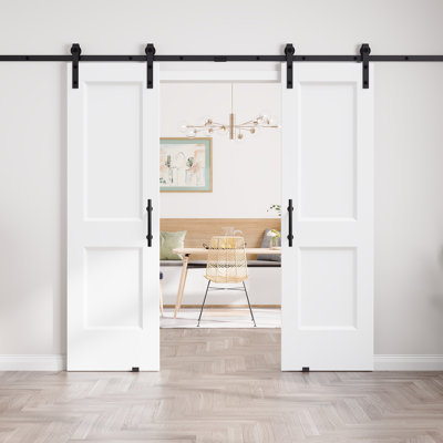 Porte de grange coulissante pré-assemblée pré-assemblée avec porte de grange coulissante en bois de 80 po de hauteur et trousse de quincaillerie d'installation